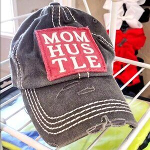 Mom Hustle Baseball Hap, Ball Cap, Ripped Look, Comfortable and Broken In